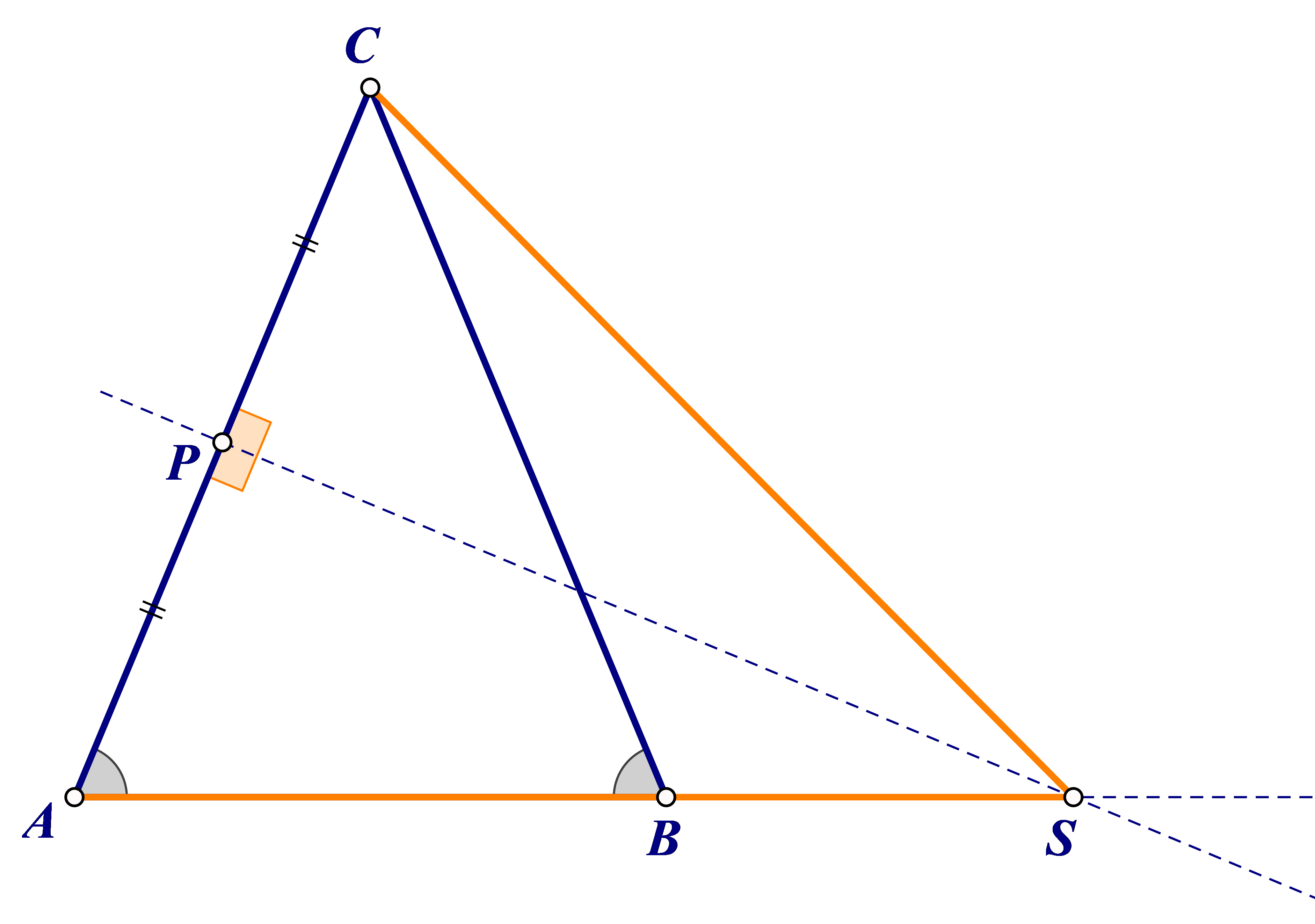 Na slici je skica trokuta iz zadatka.