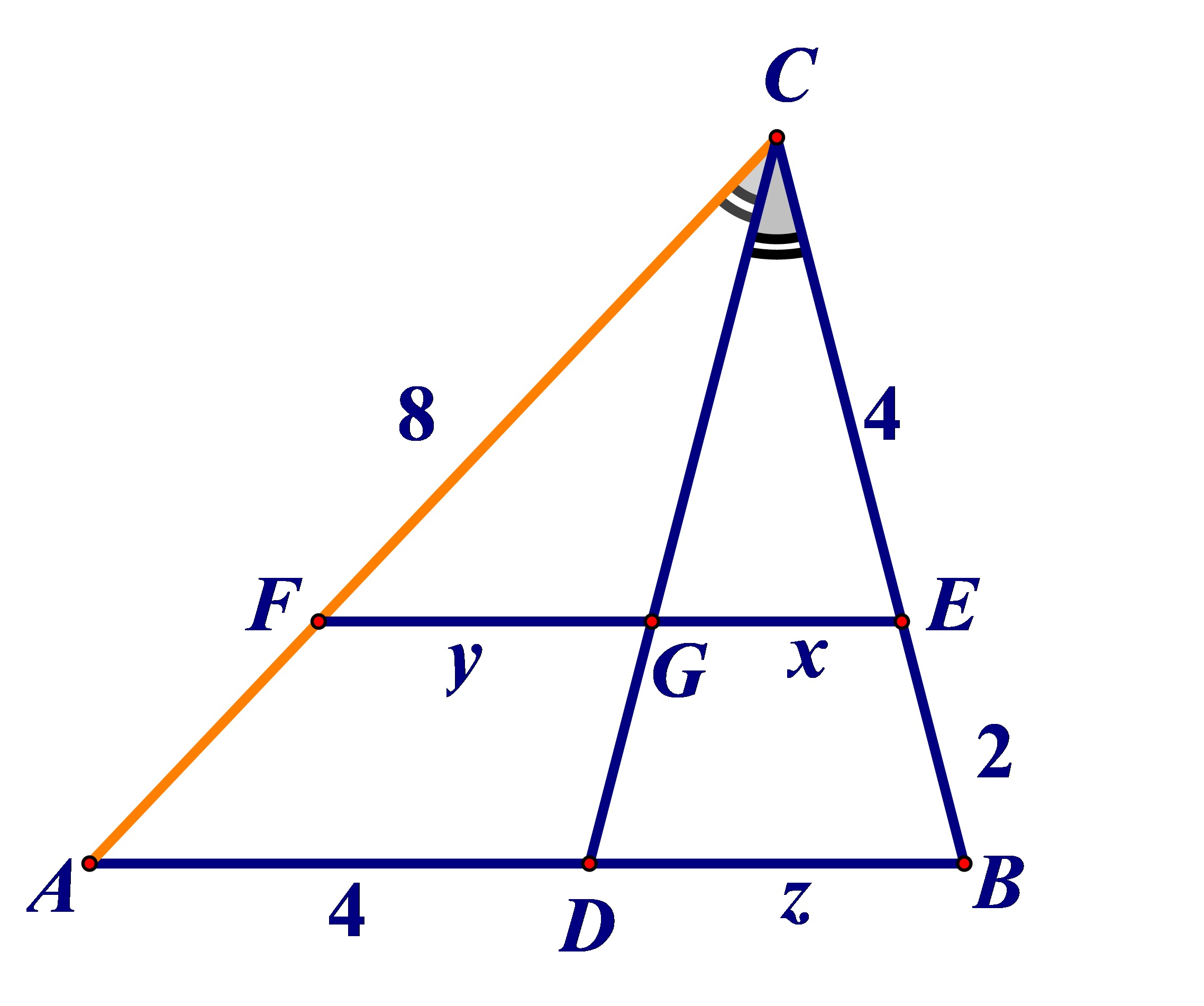 Na slici je trokut kojemu treba izračunati nepoznate elemente.