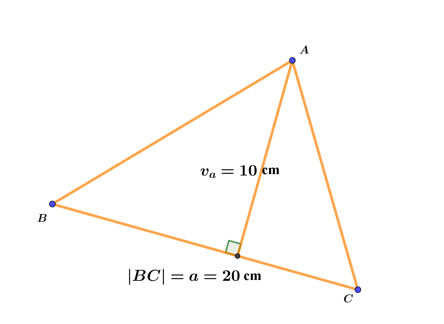 Na slici je trokut sa stranicom duljine 20 cm i visinom 10 cm.