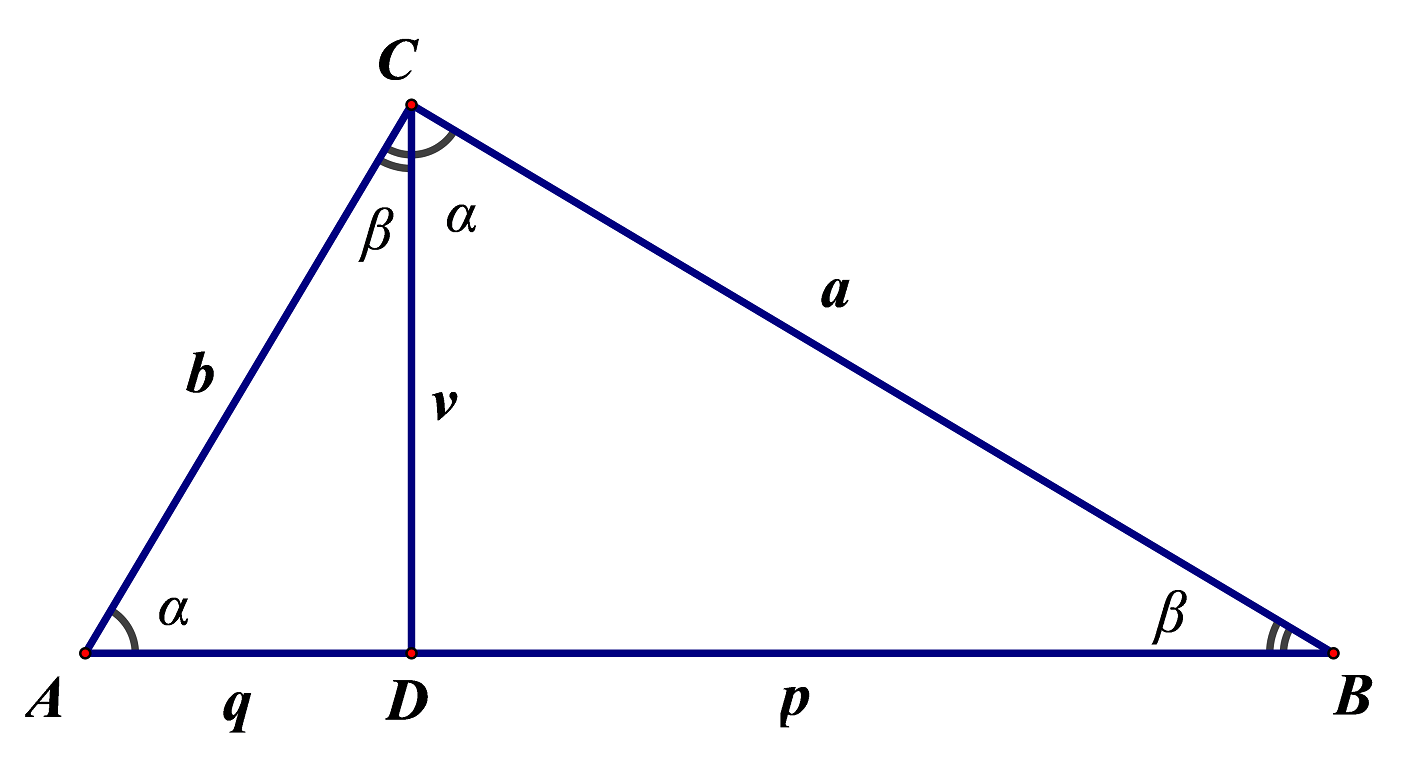 Na slici je pravokutni trokut. Visinom na hipotenuzu podijeljen je na dva trokuta.