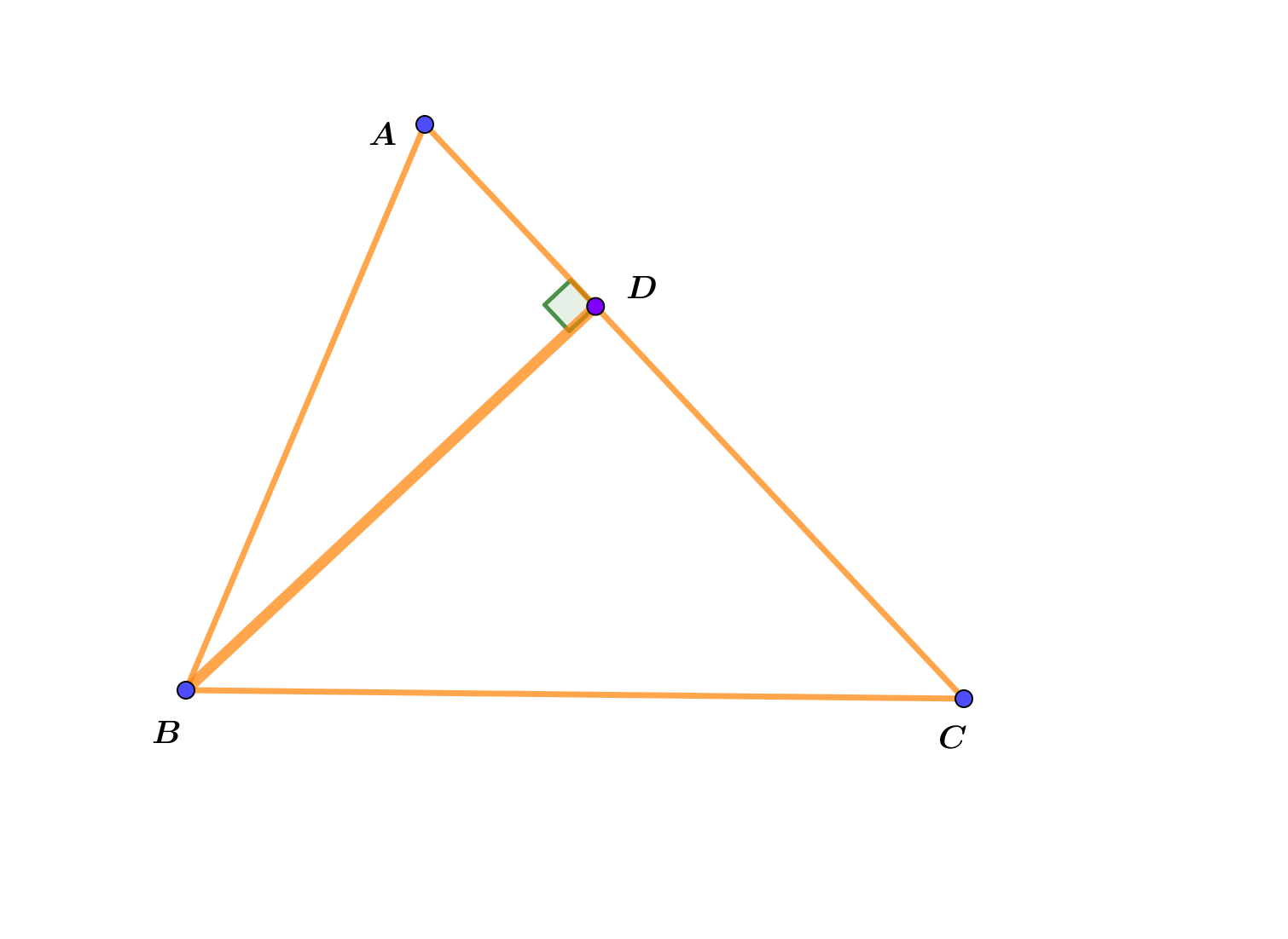 Na slici je trokut ABC i dužina BD okomita na stranicu AC.