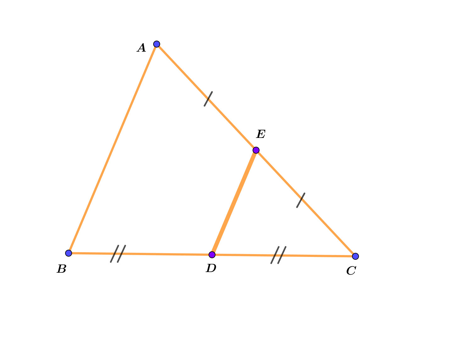 Na slici je trokut ABC i polovišta D i E stranica BC i AC.
