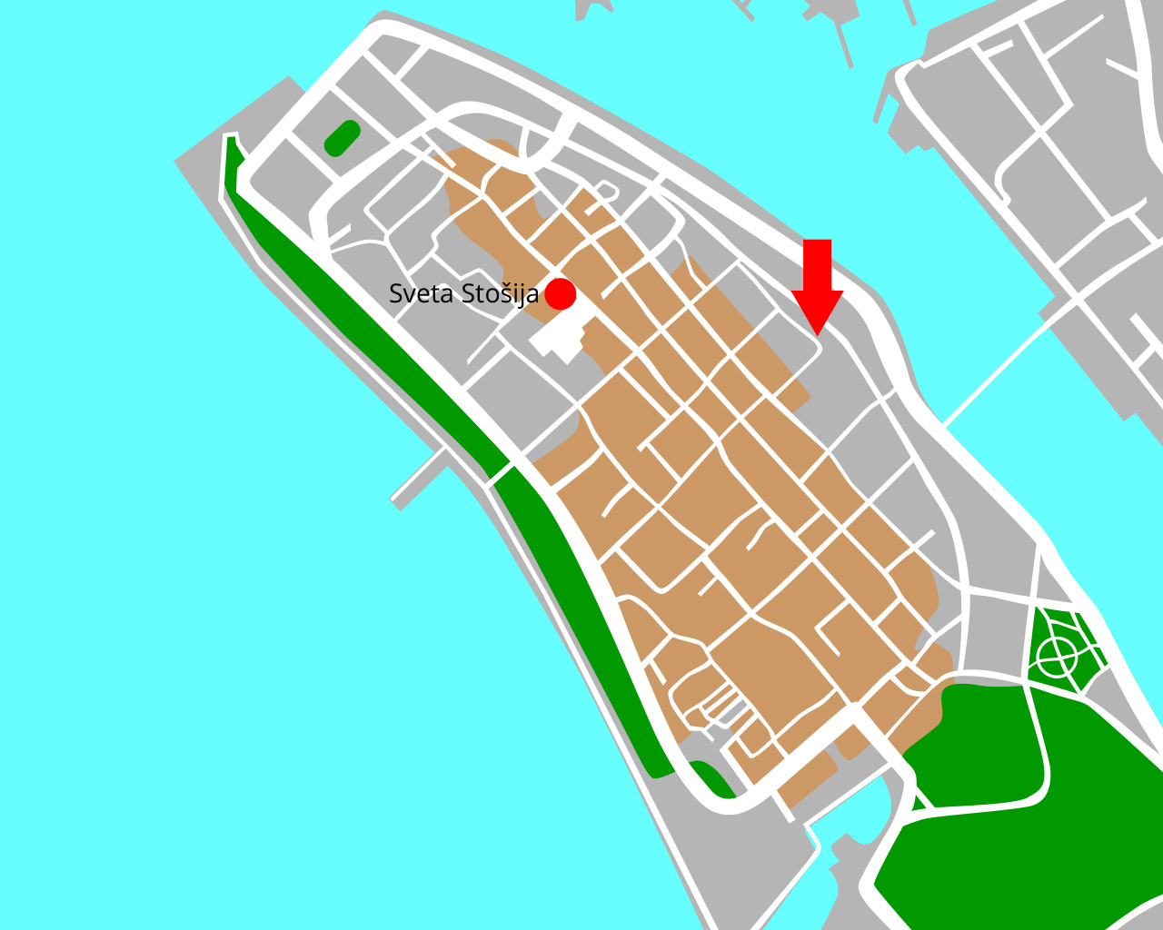 Na slici je karta Zadra – poluotoka s označenim mjestom polaska i cilj – Sveta Stošija.