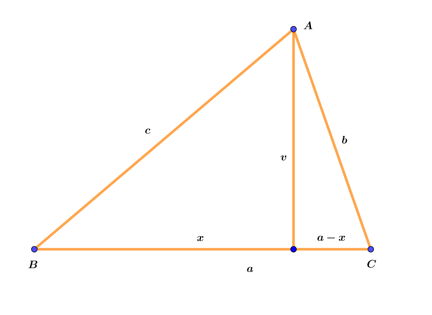 Na slici je trokut. Nacrtana je visina iz vrha A.