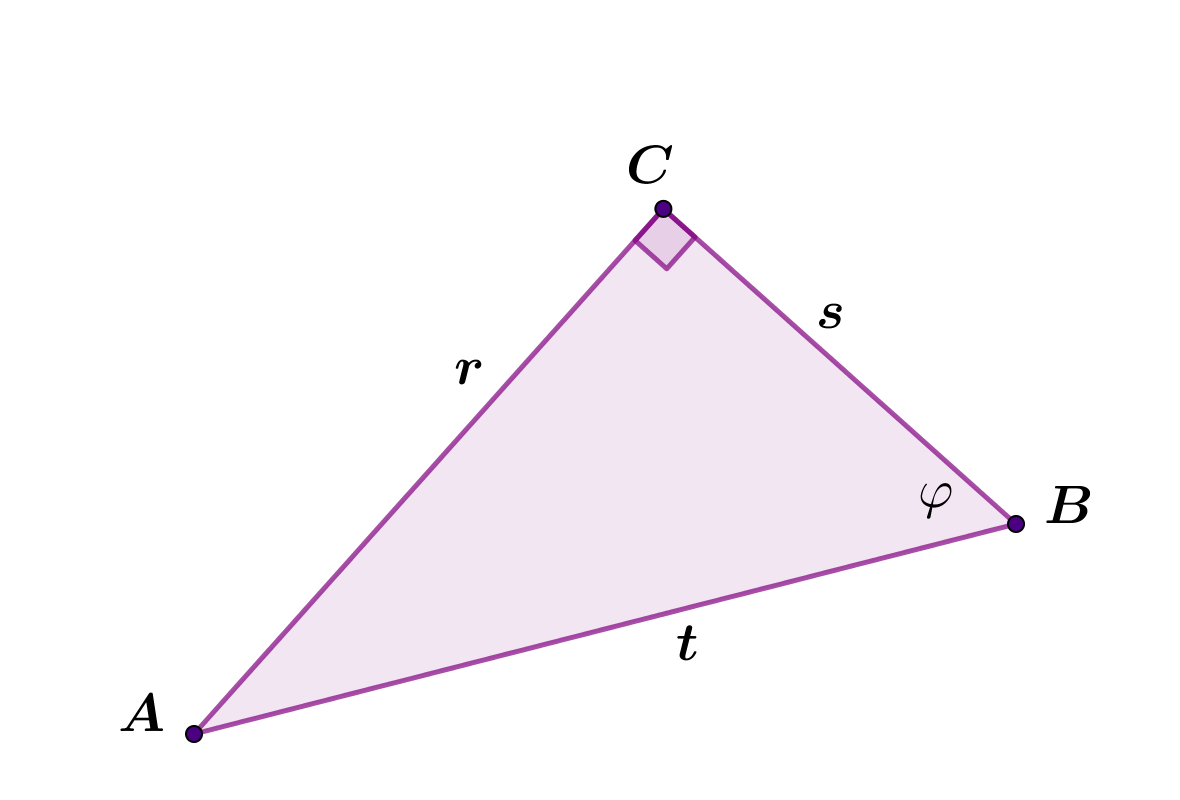 Na slici je pravokutni trokut sa stranicama r, s i t.