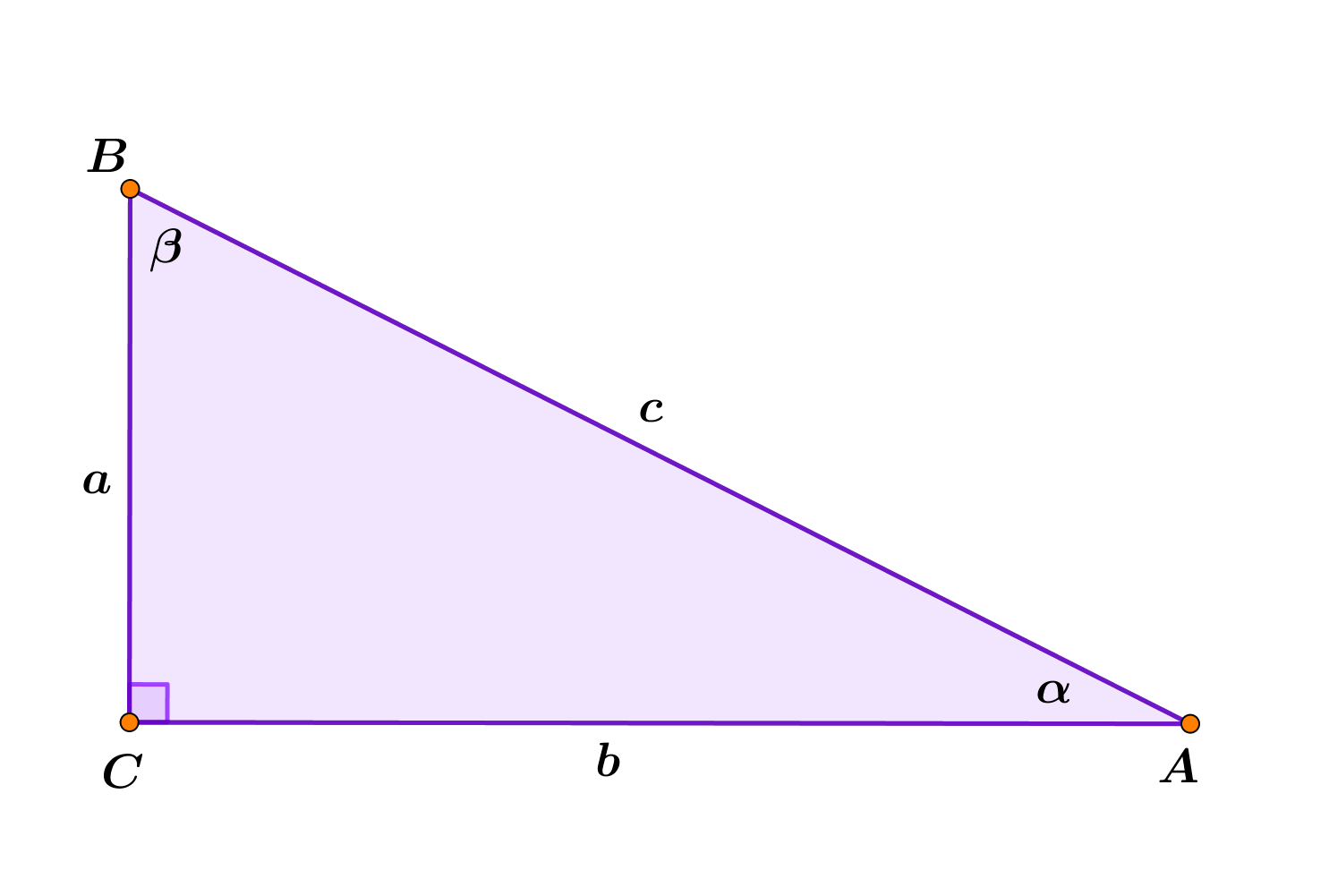 Na slici je pravokutni trokut s uobičajenim oznakama.