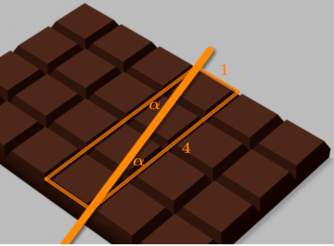 Na slici je čokolada koja se reže duž jednog stupca.