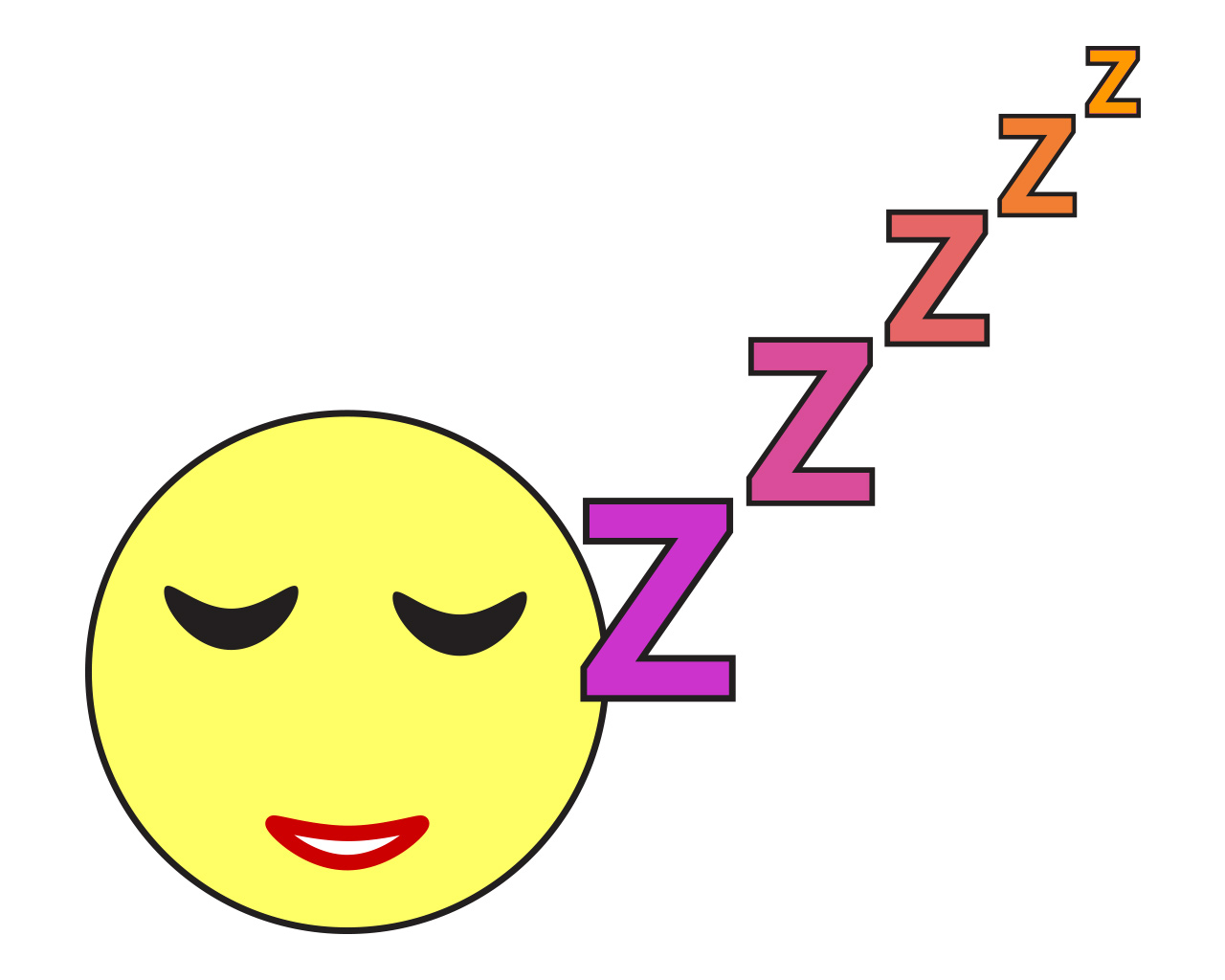 Na slici je smile koji spava što je ilustrirano s pet slova Z koji su napisani kao niz eksponenata na bazi Z.