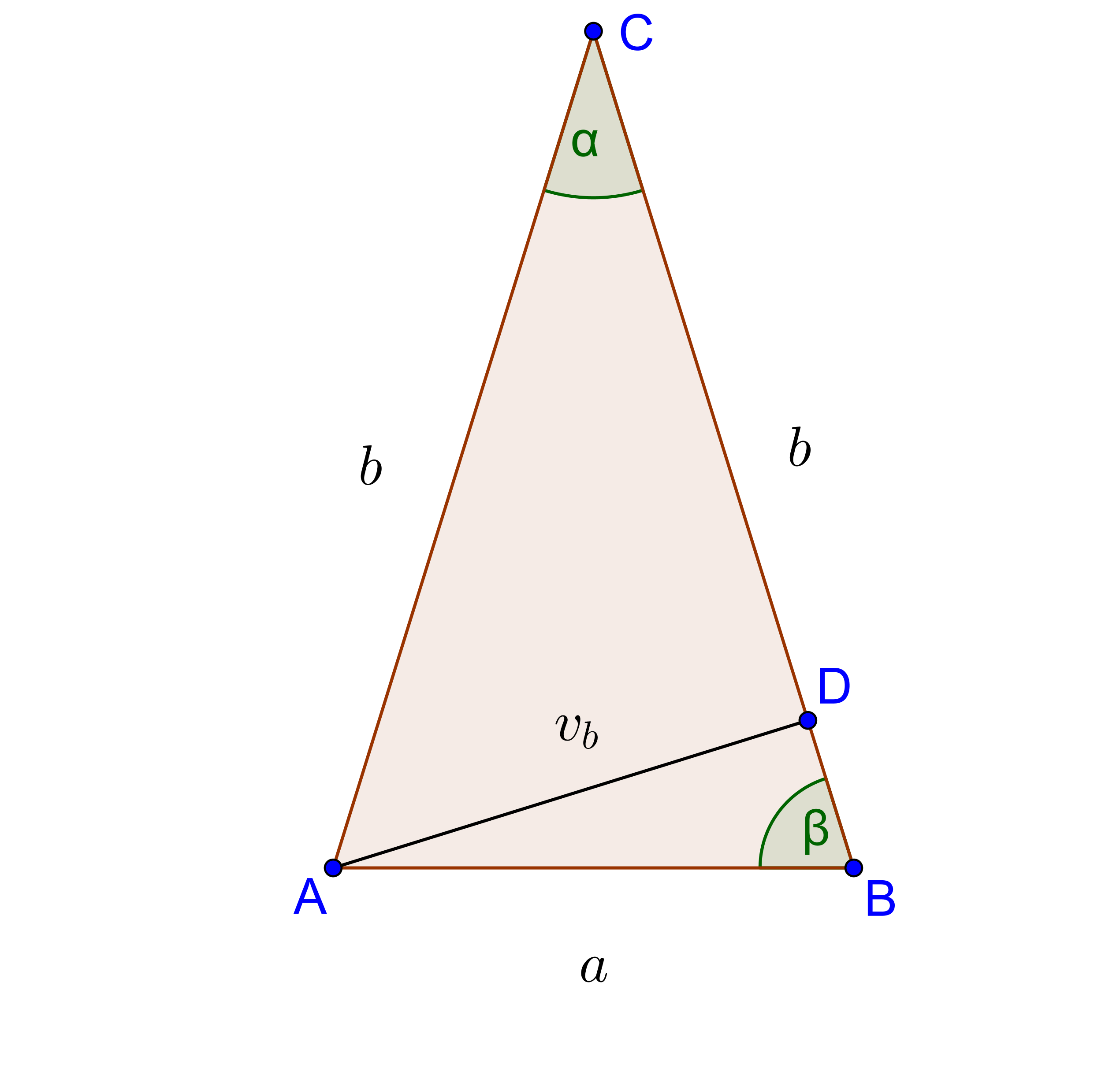 Na slici je jednakokračan trokut sa zadanim elementima.