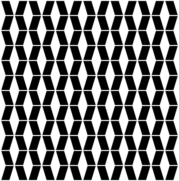 Na slici je niz crnih i bijelih paralelograma koji čine uzorak.