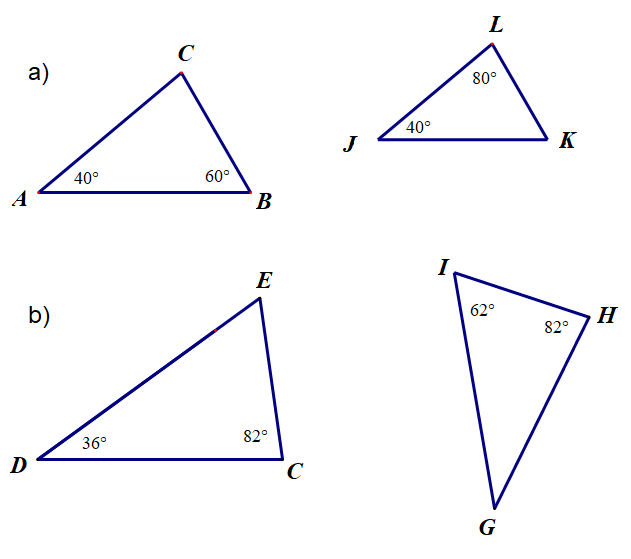 Na slikama su slični trokuti s označenim veličinama nekih kutova