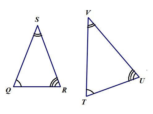 Na slici su dva slična trokuta s označenim odgovarajućim kutovima
