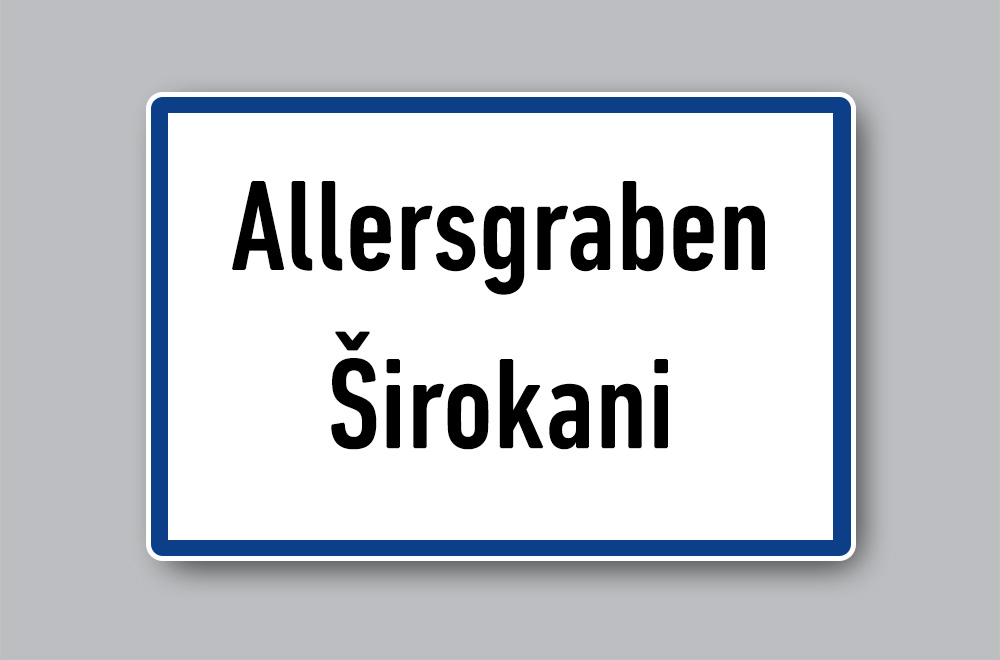 Slika prikazuje naziv mjesta Allersgraben / Širokani.