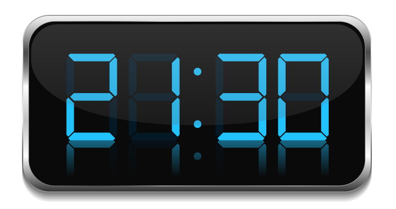 Slika prikazuje digitalni sat (uru) na kojemu je 21 sat i 30 minuta.