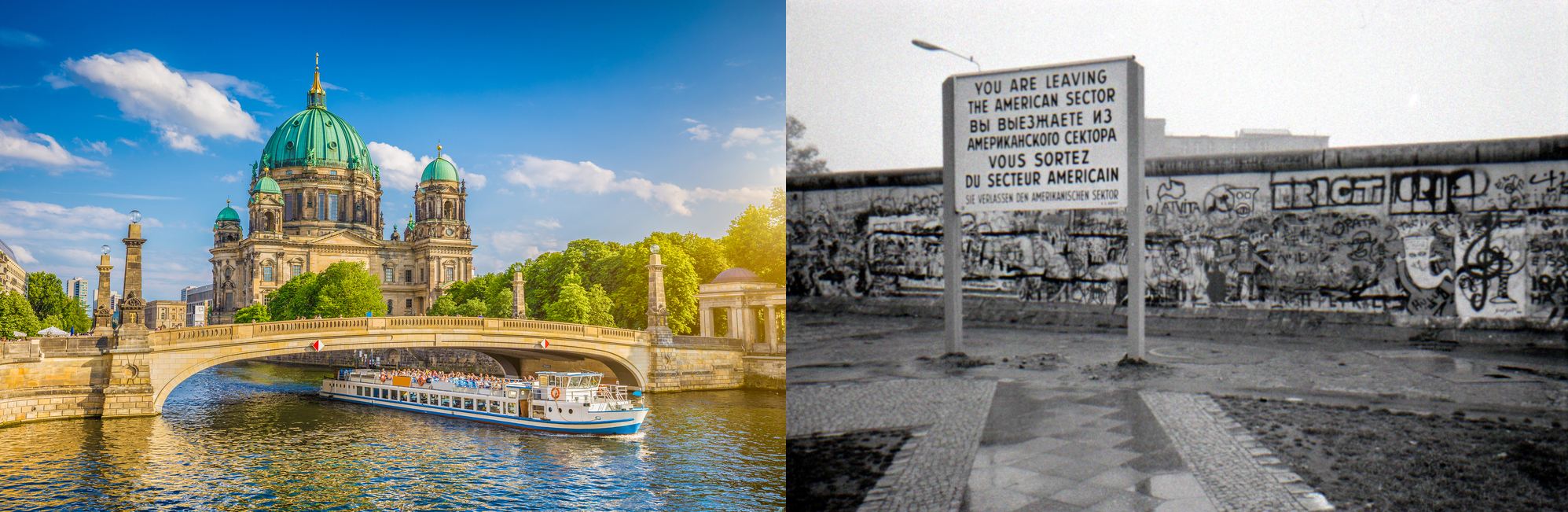 Slika lijevo prikazuje zapadni, a slika desno istočni Berlin u vrijeme DDR-a.