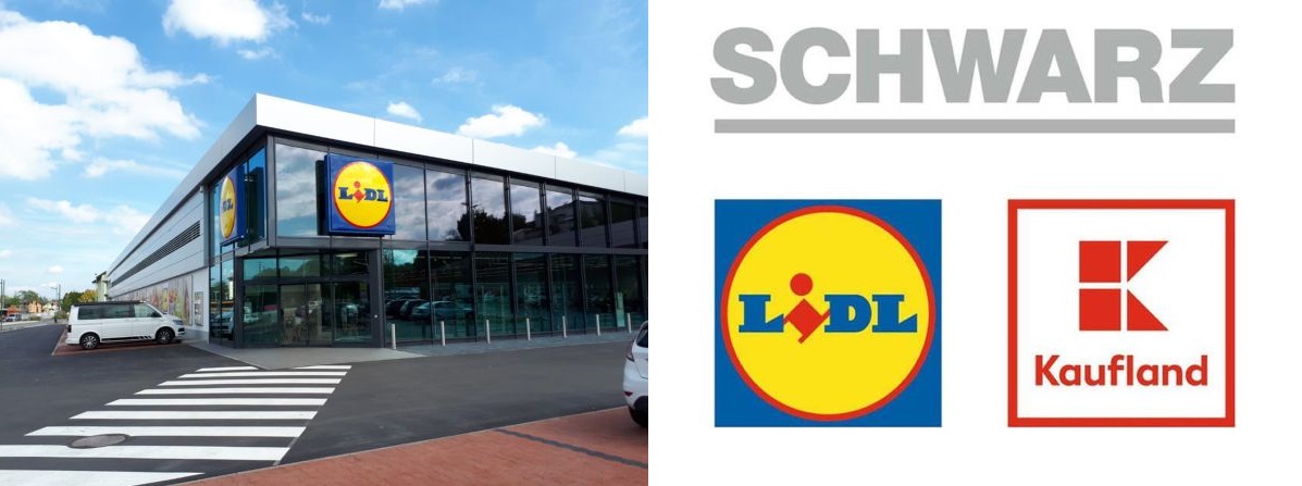 Na fotografiji je prikazana poslovnica LIDL-a, na desnoj strani je logotip prodavaonica LIDL i KAUFLAND.