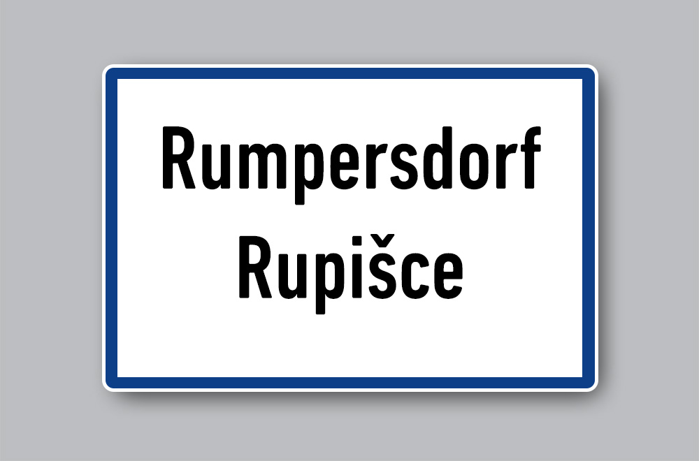Slika prikazuje naziv mjesta Rumpersdorf / Rupišce.