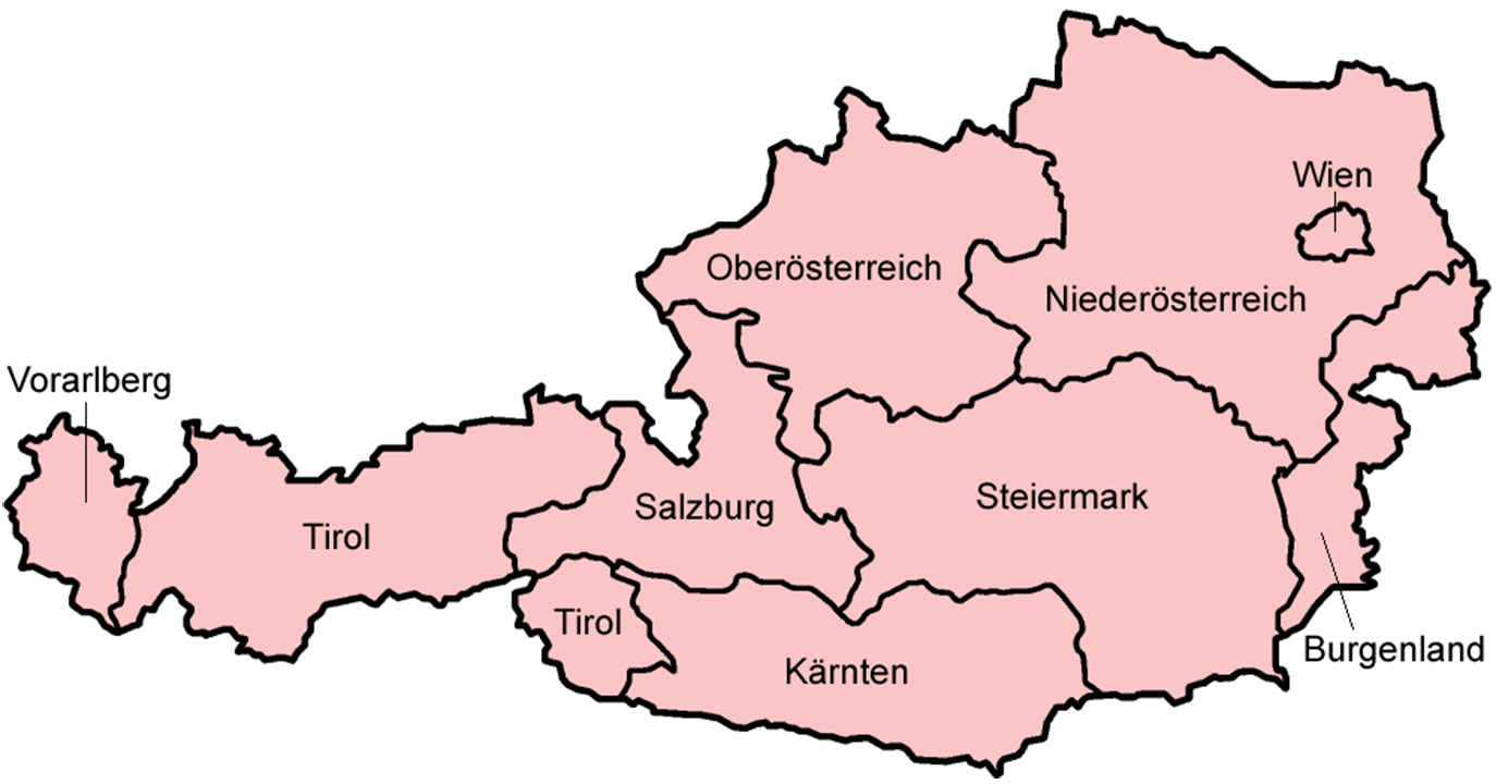 Na slici su prikazane austrijske pokrajine, njih 9.