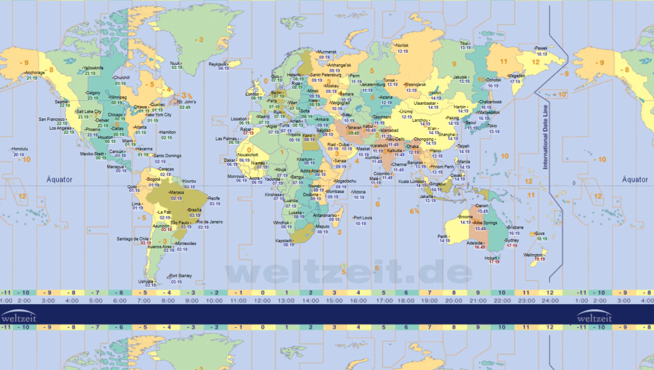 Na slici je prikazana karta svijeta s vremenskim zonama.