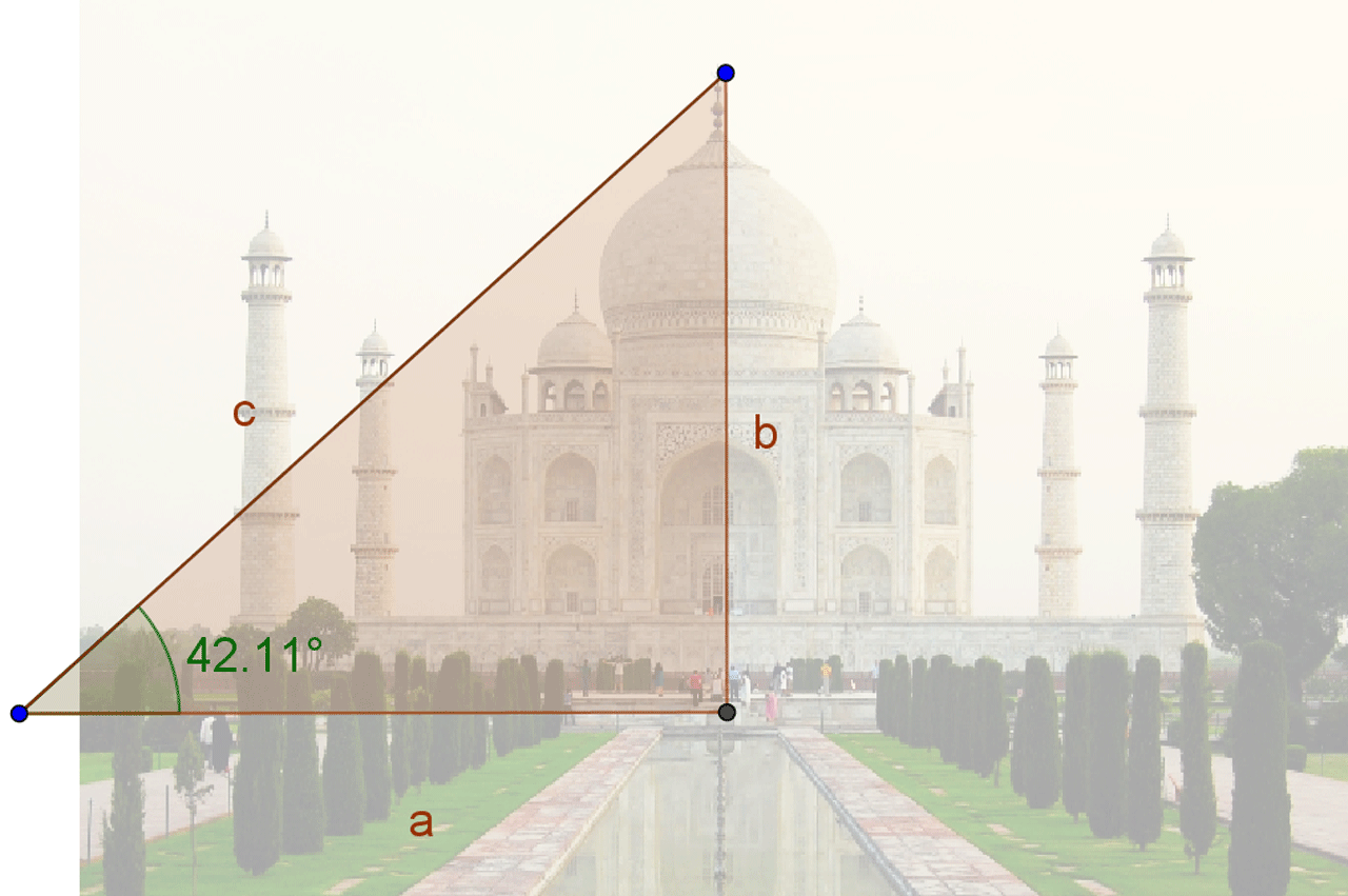 Na slici je opis kako izmjeriti visinu zgrade uz pomoć trigonometrije pravokutnog trokuta.
