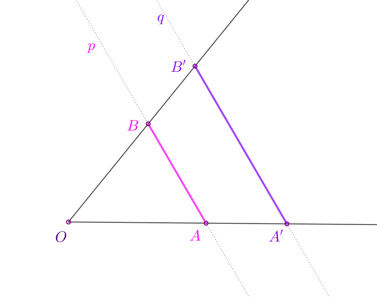 Kut presječen s dva paralelna pravca i označenim točkama presjeka te vrhom kuta