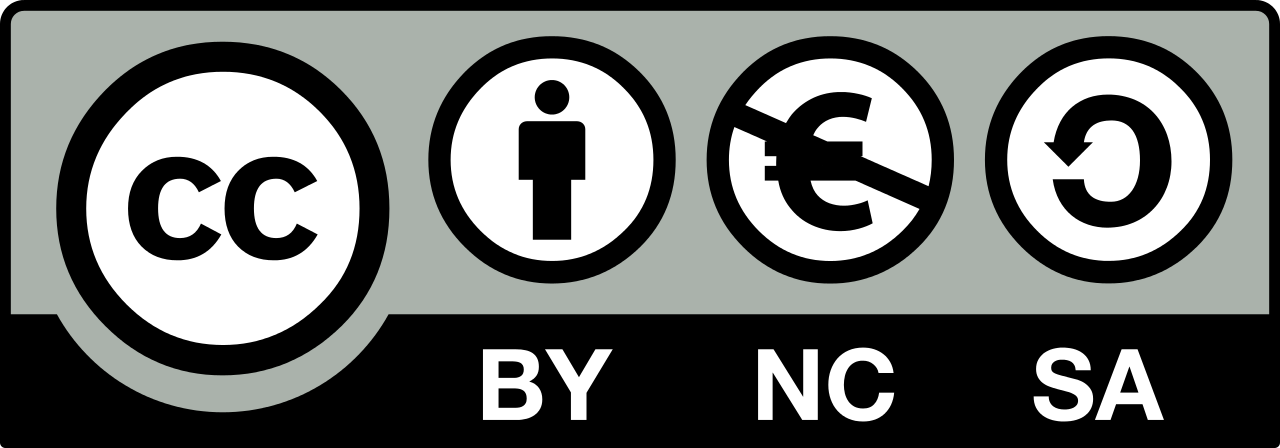Pravokutni znak kojem su gornje dvije trećine sive boje dok je najdonja trećina crne boje. Krajnje lijevo je krug crnog obruba i bijele podloge na kojoj su slova CC. Desno od njega se nalaze tri znaka. Prvi je krug crnog obruba i bijele podloge na kojoj je crna stilizirana figura čovjeka. Ispod tog kruga su bijela slova BY. Drugi je krug crnog obruba i bijele podloge na kojoj je znak za euro (slovo C polovicom kojeg su smještene dvije horizontalne crte te tako tvore stilizirano E) crne boje prekrižen crnom kosom crtom. Ispod ovog znaka su bijela slova NC. Treći je znak krug crnog obruba s bijelom podlogom na kojoj je crna strelica koja ide u smjeru suprotnom od kazaljki sata i tvori krug. Ispod ovog su znaka bijela slova SA. 