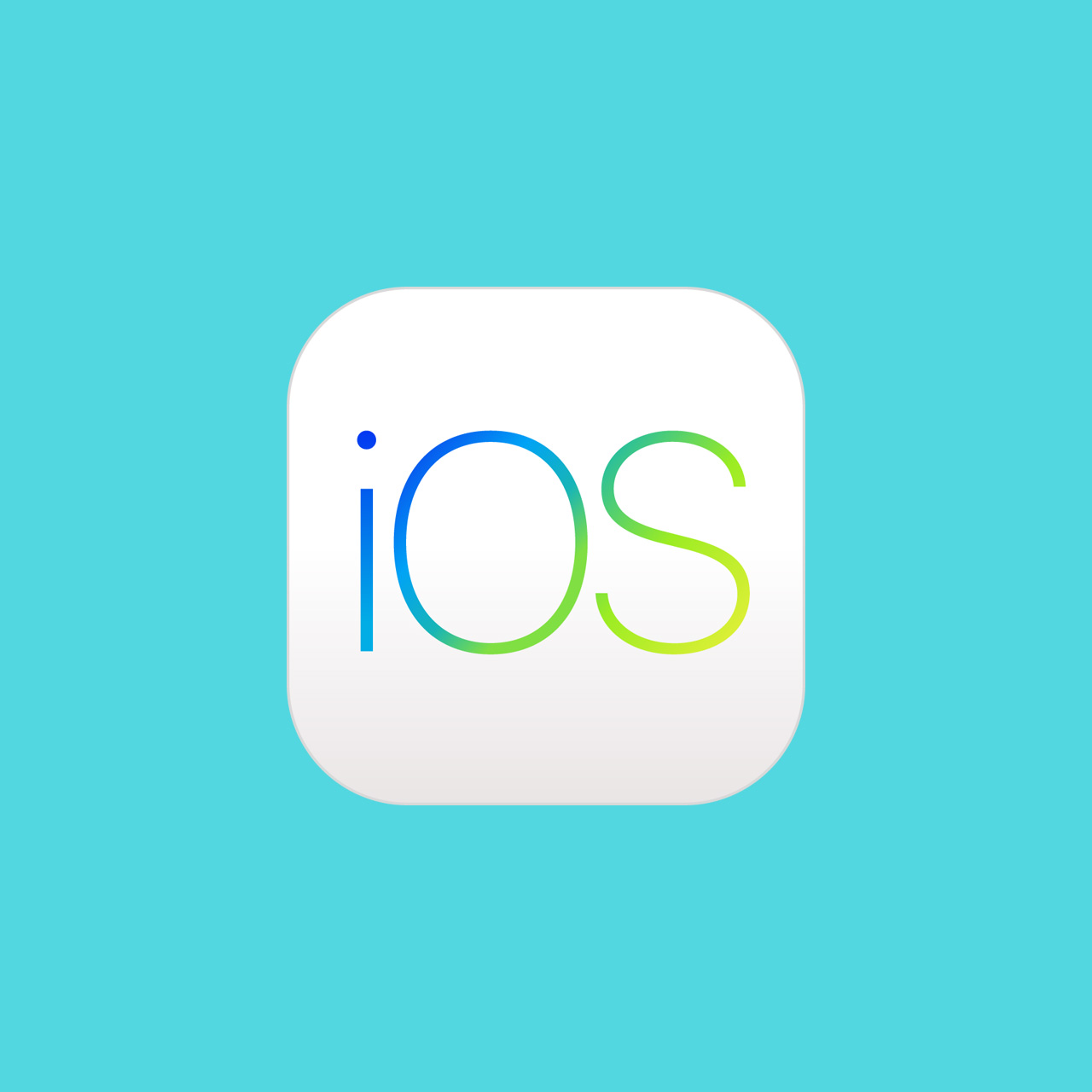 Logo operativnog sustava iOS i MacOS, plavozelena iOS slova na kvadratnoj bijeloj podlozi zaobljenih uglova. 