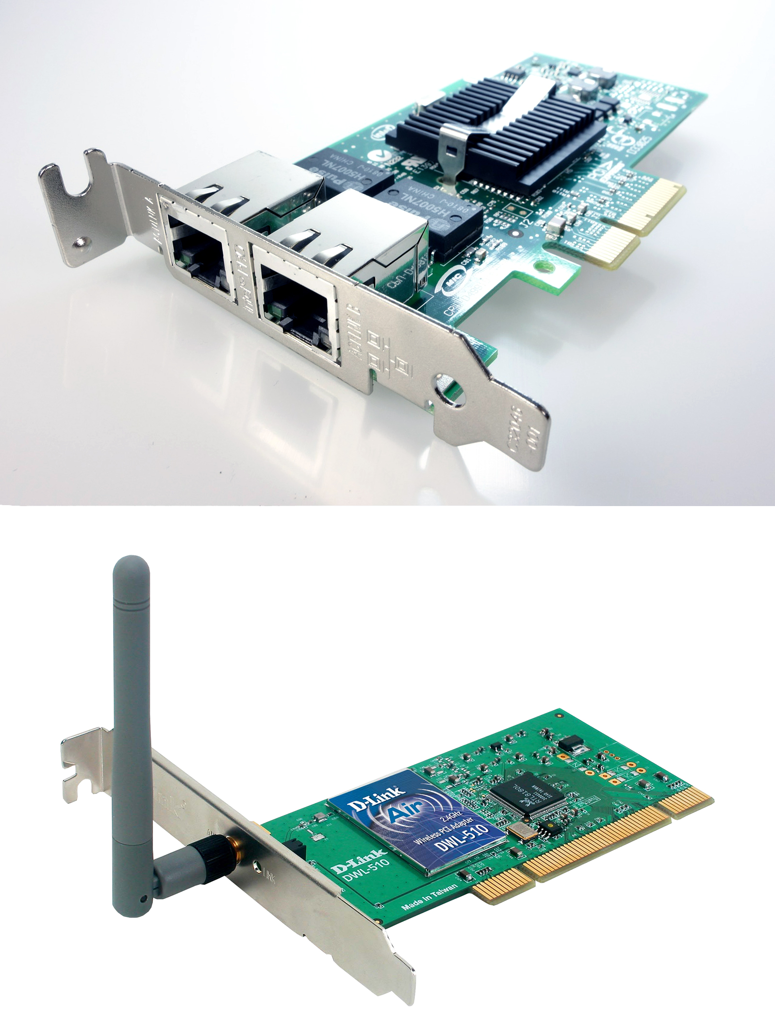 Dvije mrežne kartice (engl. Network card, Network adapter).