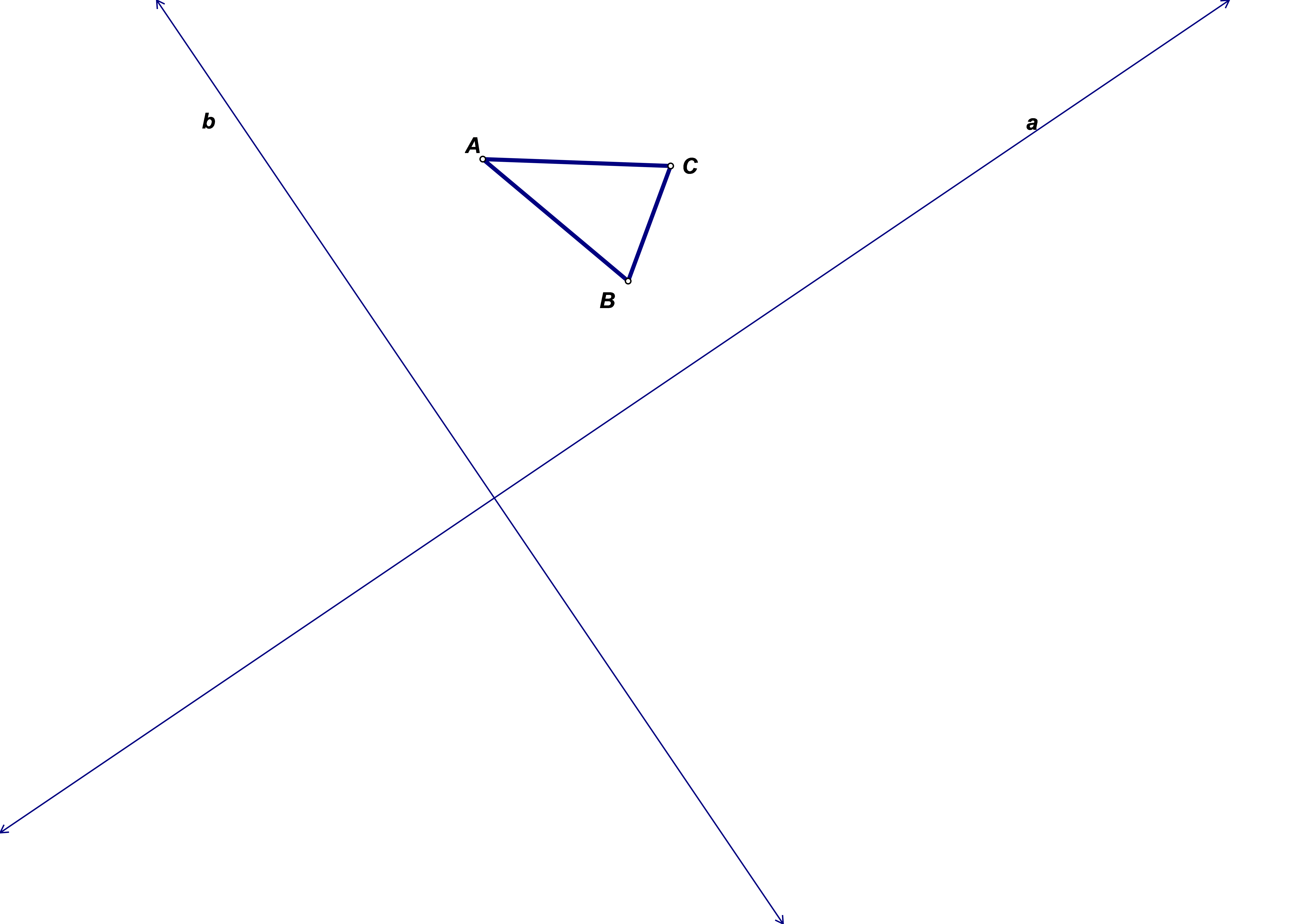 Na slici je trokut i dva međusobno okomita pravca. Potrebno je napraviti uzastopne osne simetrije s obzirom na dvije okomite osi.