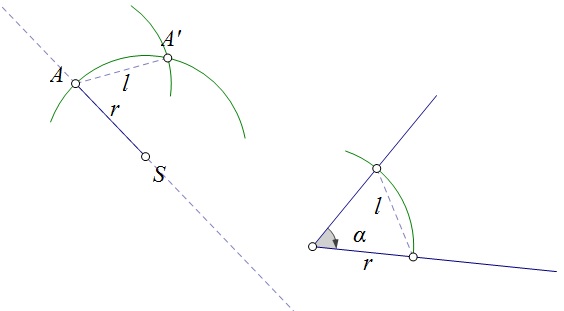 Slika prikazuje konstrukciju rotacije točke u negativnom smjeru rješenje