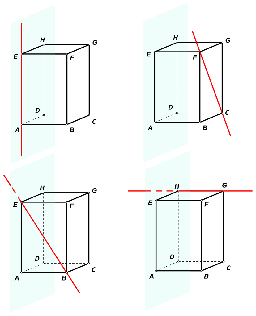 Slika prikazuje položaj pravaca u odnosu na ravninu koja sadrži stranu ADHE kvadra ABCDEFGH.