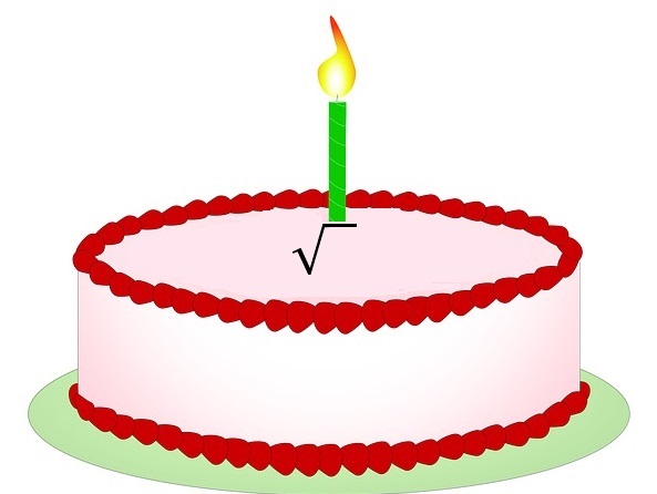 Slika prikazuje tortu za Dan drugog korijena sa znakom drugog korijena.