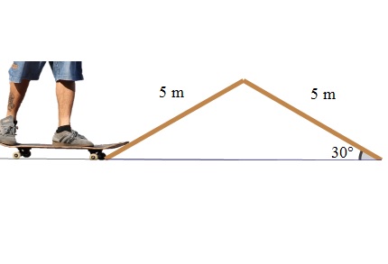Slika prikazuje rampu za sketeboard u obliku jednakokračnog trokuta krakova duljine 5 metara.