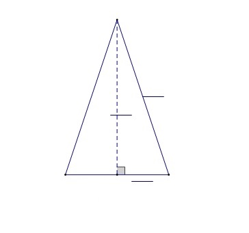 Na slici je jednakokračni trokut s istaknutom visinom na osnovicu.