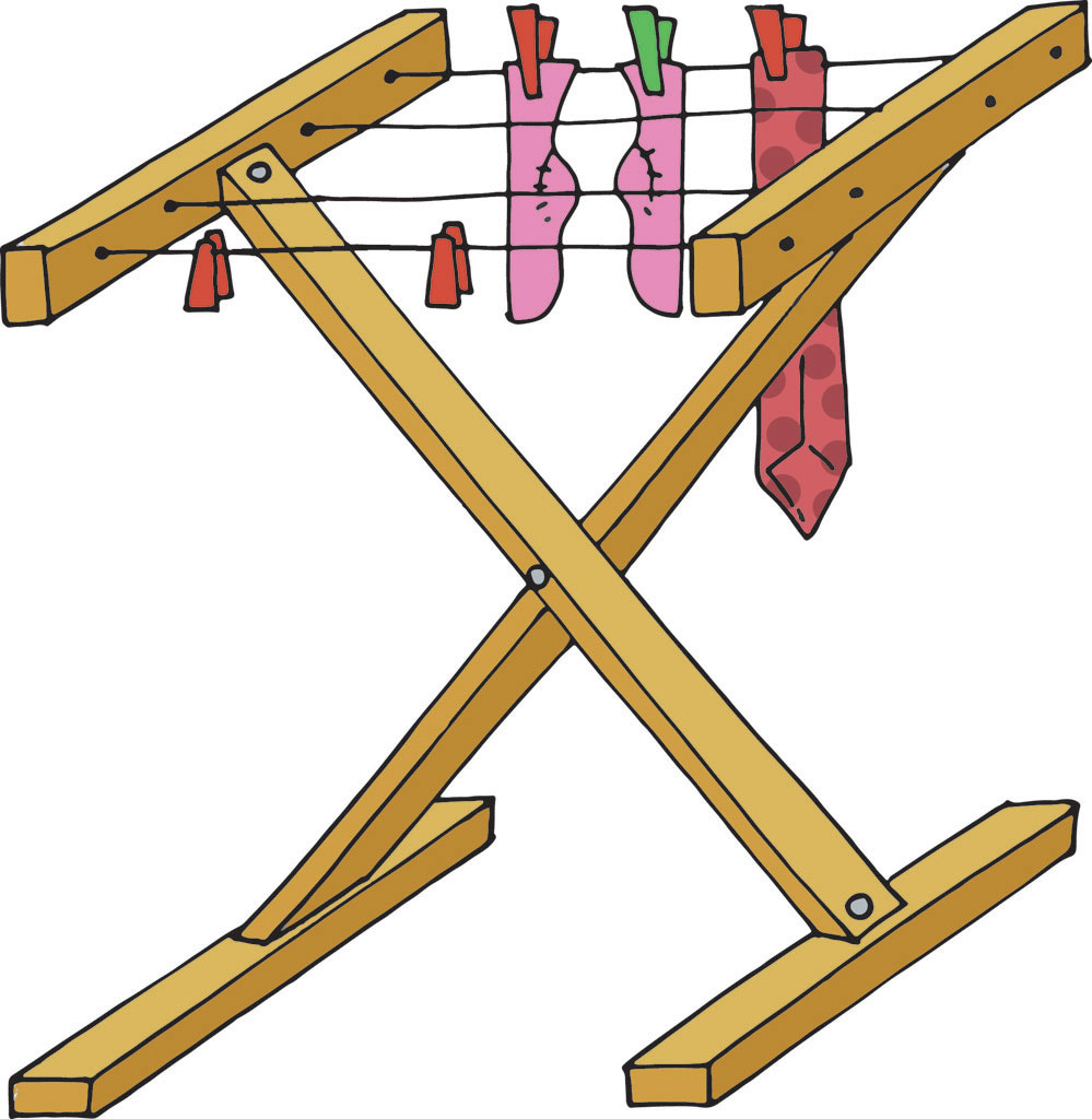 Na slici je prikazana drvena vješalica za sušenje rublja