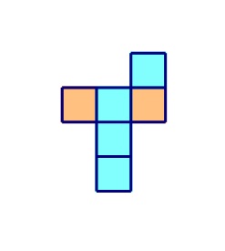Na slici je šest sukladnih kvadrata po tri u nizu u obliku slova T i jedan sa strane