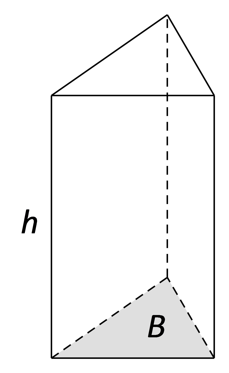 Slika prikazuje pravilnu trostranu prizmu s osjenčanom bazom i istaknutom visinom prizme.