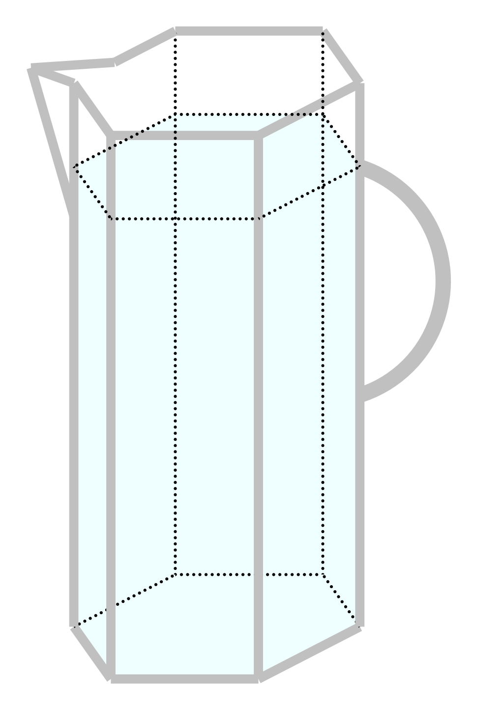 Slika prikazuje vrč s vodom oblika pravilne šesterostrane prizme.