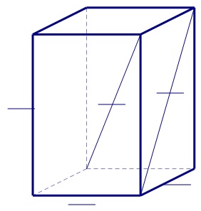 Na slici je kvadar s istaknutom prostornom i plošnom dijagonalom