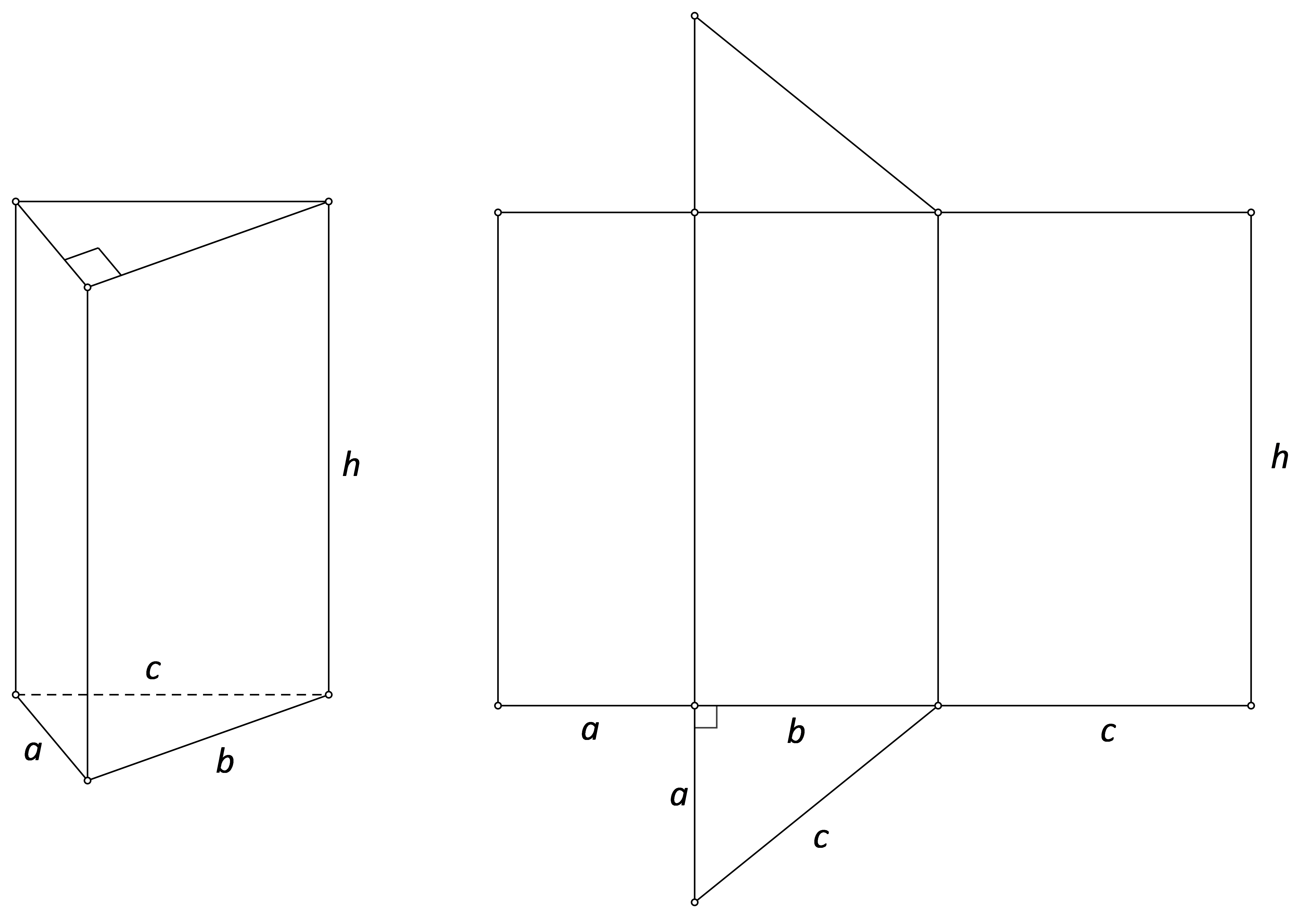 Slika prikazuje prizmu i mrežu prizme čija je baza pravokutni trokut.