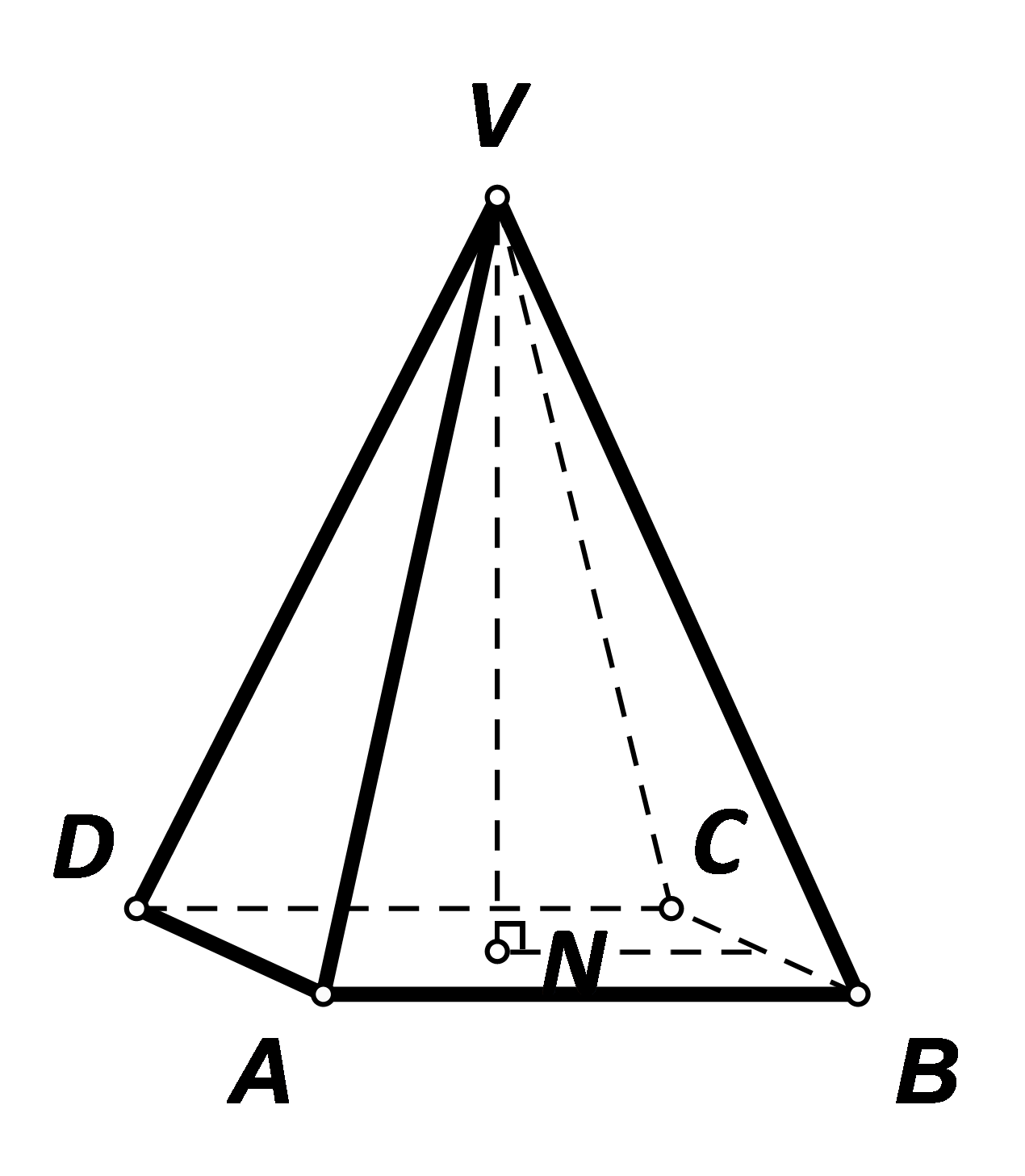 Slika prikazuje piramidu ABCDV.