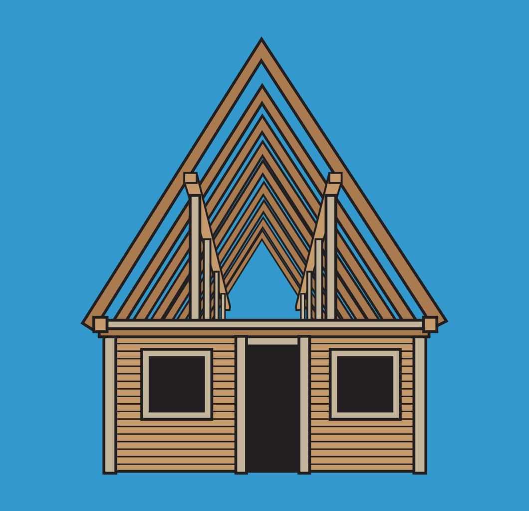 Slika prikazuje drvenu krovnu konstrukciju