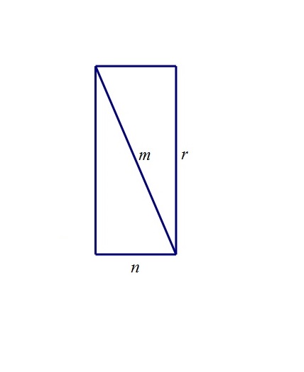 Slika prikazuje pravokutnik sa stranicama duljine n i r te dijagonalom duljine m.