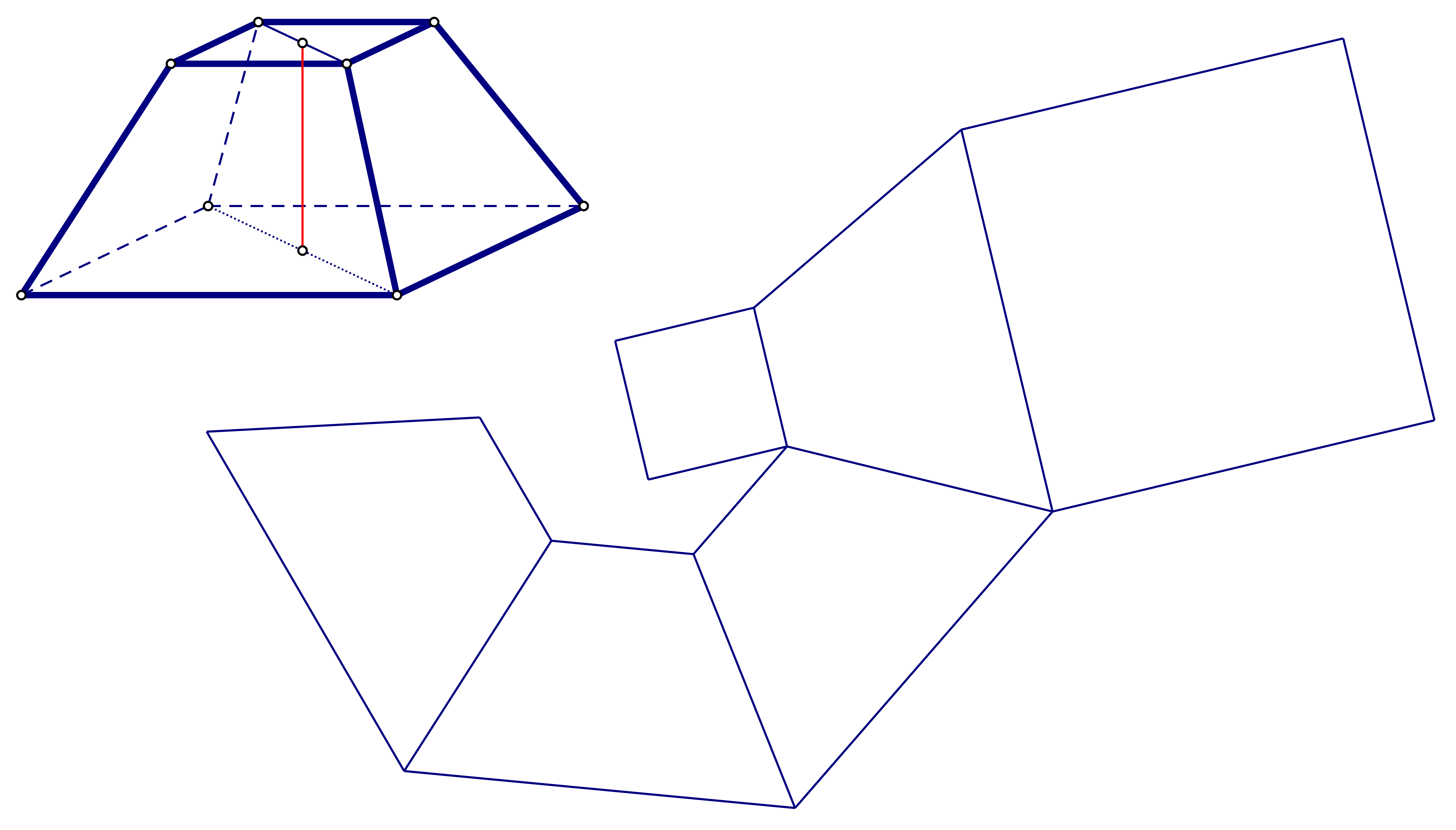 Slika prikazuje krnju četverostranu piramidu i njenu mrežu.