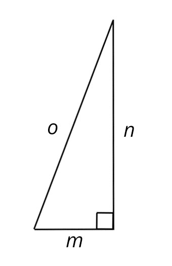 Slika prikazuje pravokutan trokut s katetama m i n te hipotenuzom o