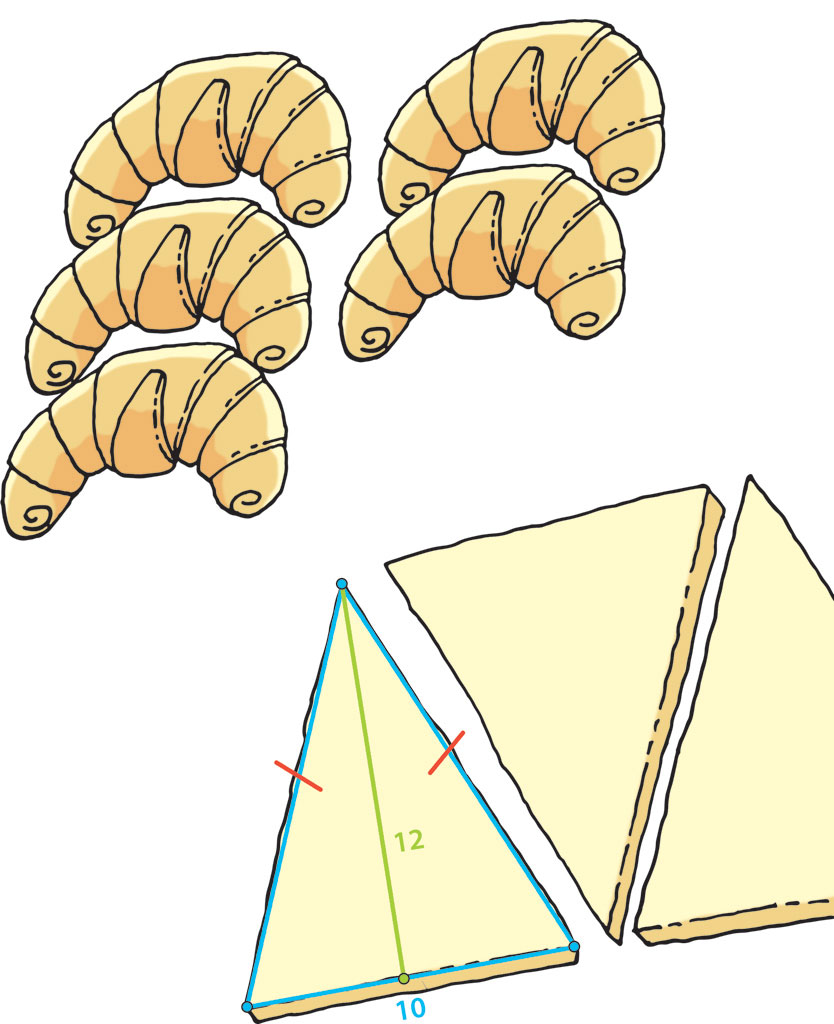 Na slici su skladni jednakokračni trokut i kiflice nastale "motanjem" tijesta izrezanog na jednakokračne trokute
