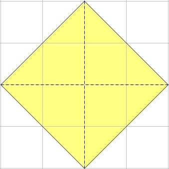 Na slici je prikaz kvadrata postavljen dijagonalno u pravokutnoj mreži površine 8 . S istaknutim dijagonalama.
