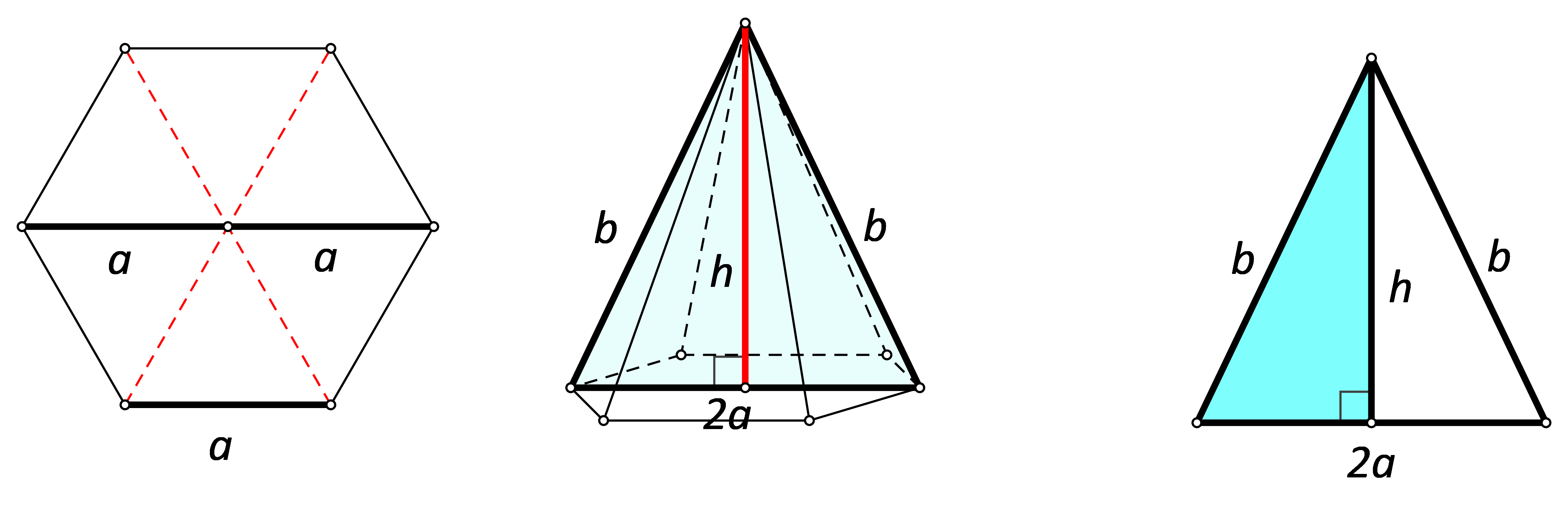 Slika prikazuje piramidu i dijagonalni presjek pravilne šesterostrane piramide.