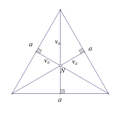 Slika prikazuje jednakostranični trokut s istaknutim visinama