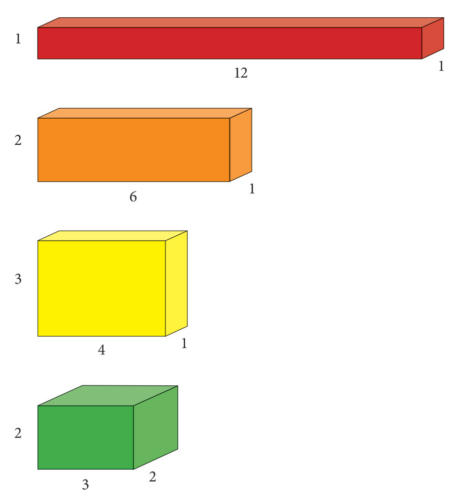 Tri kvadra obujma 12 kubičnih centimetara